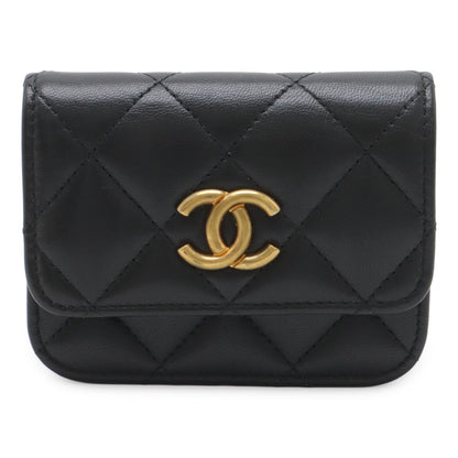 Chanel Quilted CC Logo Mini Waist Bag Pouch Chain Leather Black Gold Silver