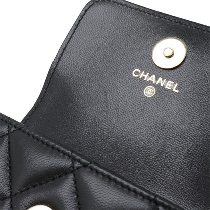 Chanel Quilted CC Logo Mini Waist Bag Pouch Chain Leather Black Gold Silver — view 6