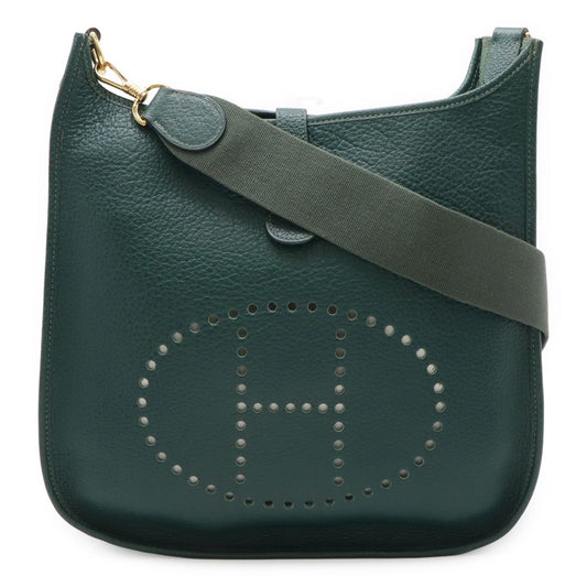 Hermes Evelyne 1 GM Shoulder Bag Taurillon Clemence Leather Green Gold