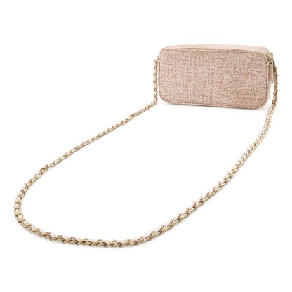 Chanel Deauville Chain Wallet 2-Way Shoulder Bag Clutch Tweed Lame Raffia Pink — view 2