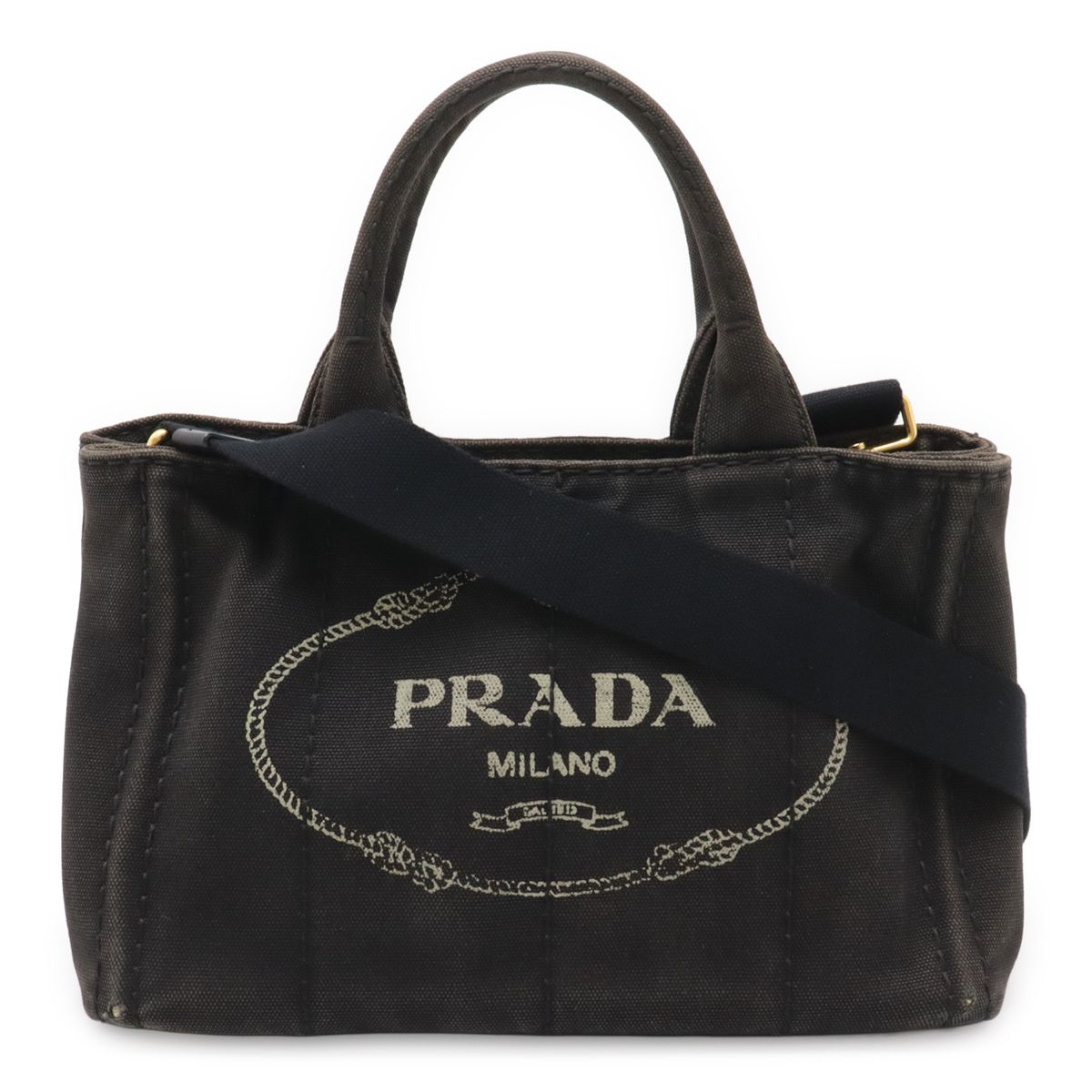 Prada Canapa 2-Way Shoulder Bag Crossbody Canvas Nero Black Gold
