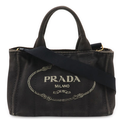 Prada Canapa 2-Way Shoulder Bag Crossbody Canvas Nero Black Gold