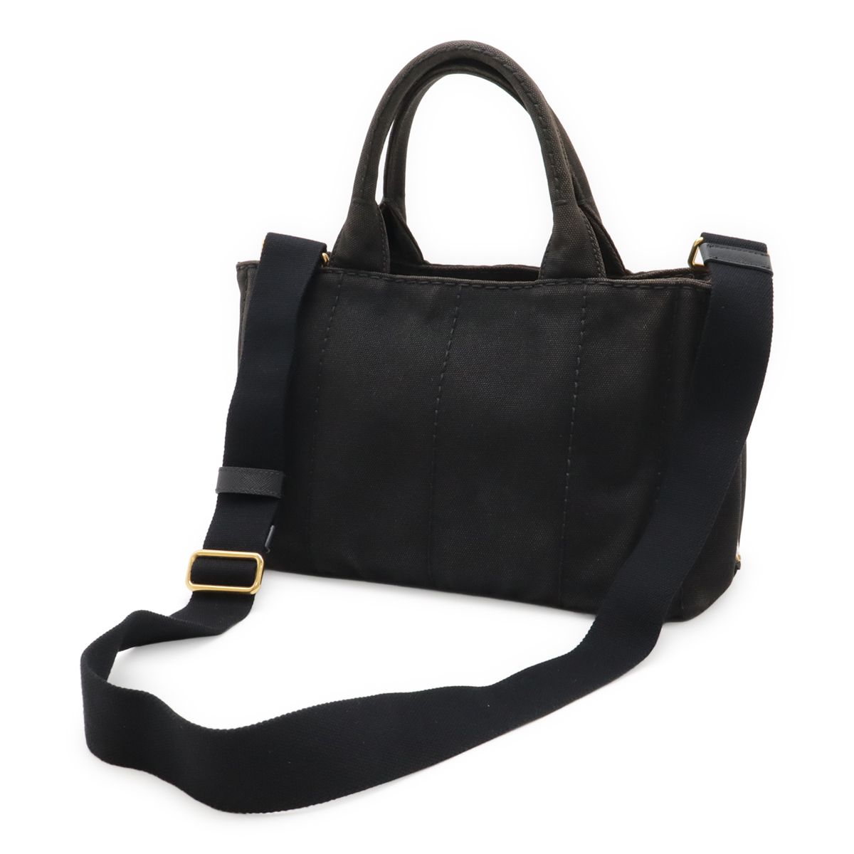 Prada Canapa 2-Way Shoulder Bag Crossbody Canvas Nero Black Gold — view 2