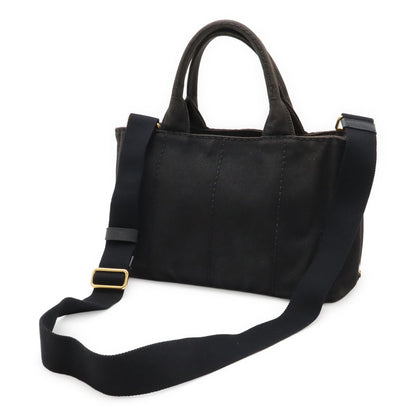 Prada Canapa 2-Way Shoulder Bag Crossbody Canvas Nero Black Gold — view 2