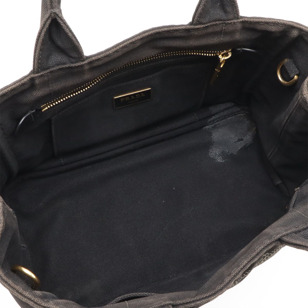 Prada Canapa 2-Way Shoulder Bag Crossbody Canvas Nero Black Gold — view 7