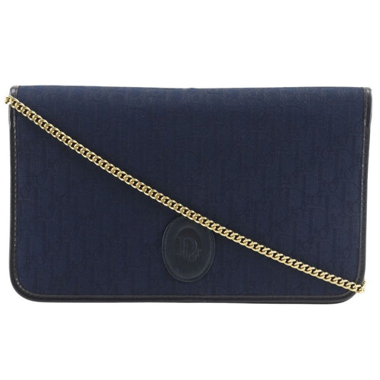 Dior Chain Shoulder Vintage Canvas Navy Blue Bag