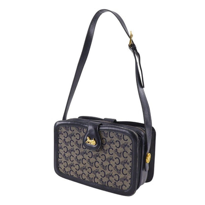 Celine Saruki Vintage Canvas Leather Navy Blue Shoulder Bag — view 2