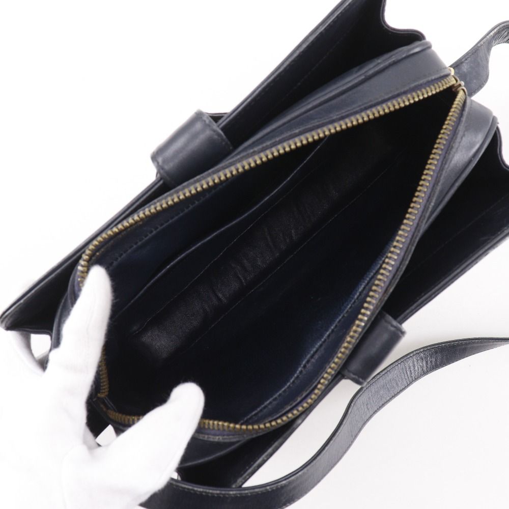 Celine Saruki Vintage Canvas Leather Navy Blue Shoulder Bag — view 5