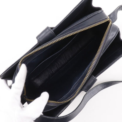 Celine Saruki Vintage Canvas Leather Navy Blue Shoulder Bag — view 5