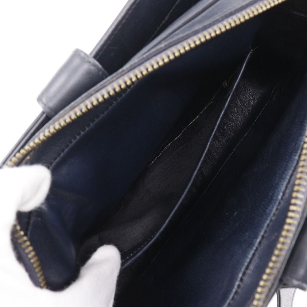 Celine Saruki Vintage Canvas Leather Navy Blue Shoulder Bag — view 6