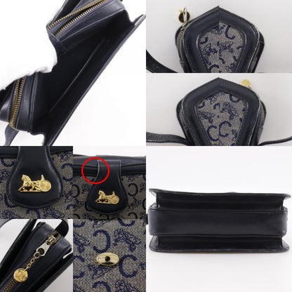 Celine Saruki Vintage Canvas Leather Navy Blue Shoulder Bag — view 8