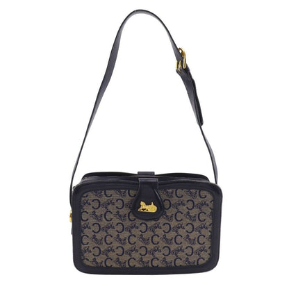 Celine Saruki Vintage Canvas Leather Navy Blue Shoulder Bag