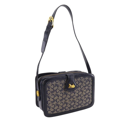 Celine Saruki Vintage Canvas Leather Navy Blue Shoulder Bag — view 3