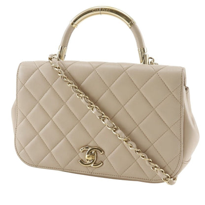 Chanel Quilted Chain Shoulder Top Handle 2-Way Calf Beige Bag — view 2