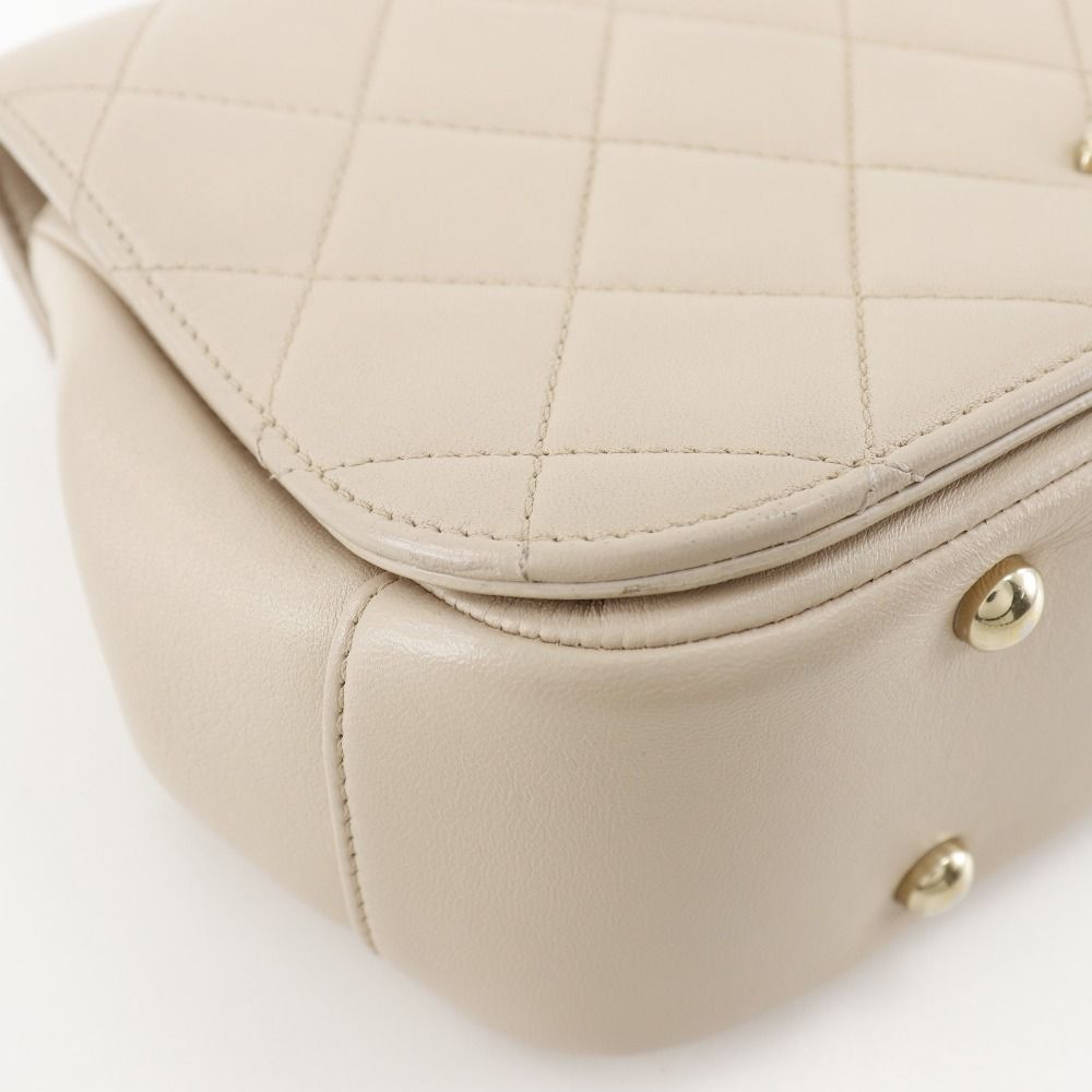 Chanel Quilted Chain Shoulder Top Handle 2-Way Calf Beige Bag — view 4