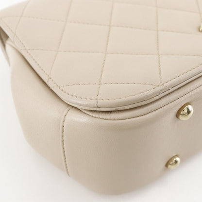 Chanel Quilted Chain Shoulder Top Handle 2-Way Calf Beige Bag — view 4
