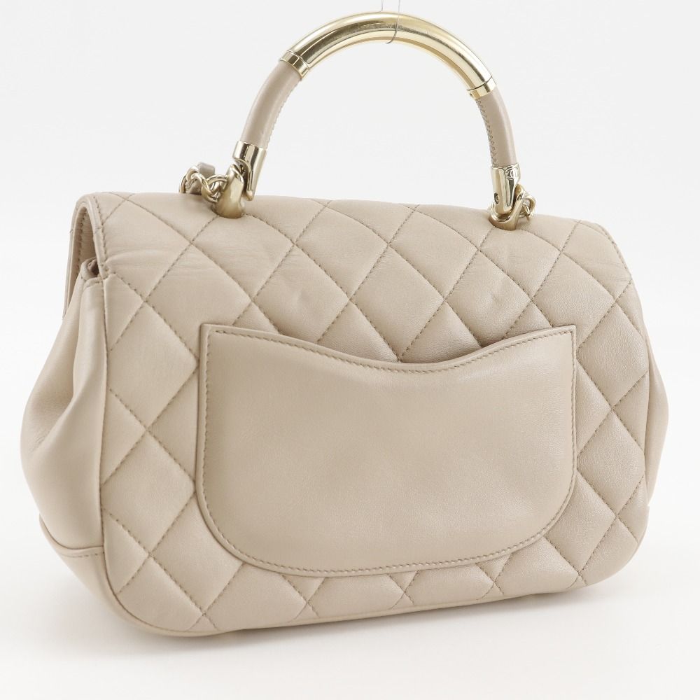 Chanel Quilted Chain Shoulder Top Handle 2-Way Calf Beige Bag — view 3