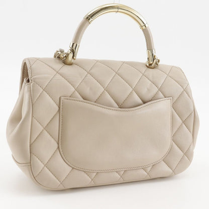 Chanel Quilted Chain Shoulder Top Handle 2-Way Calf Beige Bag — view 3