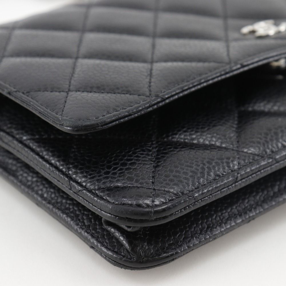 Chanel Classic Quilted Wallet Shoulder Caviar Leather Black Chain — view 4