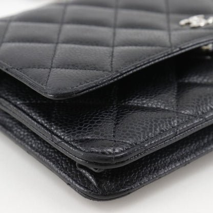 Chanel Classic Quilted Wallet Shoulder Caviar Leather Black Chain — view 4