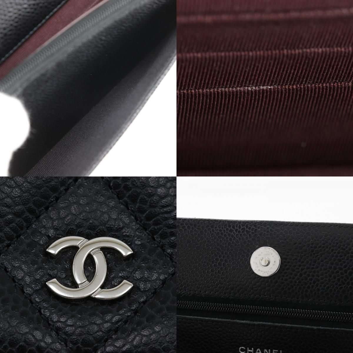 Chanel Classic Quilted Wallet Shoulder Caviar Leather Black Chain — view 9