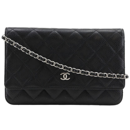 Chanel Classic Quilted Wallet Shoulder Caviar Leather Black Chain