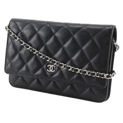 Chanel Classic Quilted Wallet Shoulder Caviar Leather Black Chain — view 2