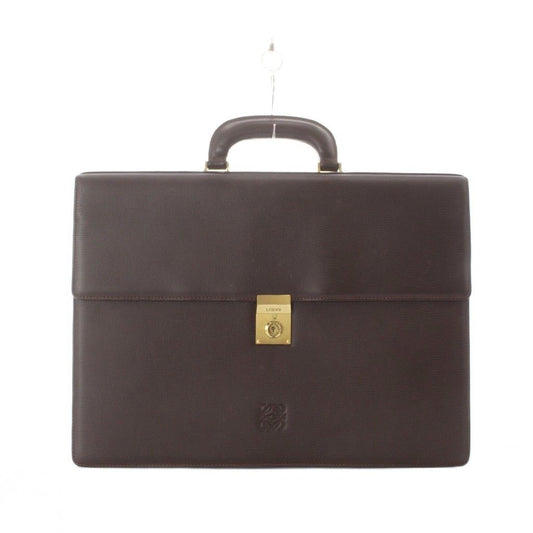 Loewe Business Bag Document Bag Leather Dark Brown Embossed Gold Logo