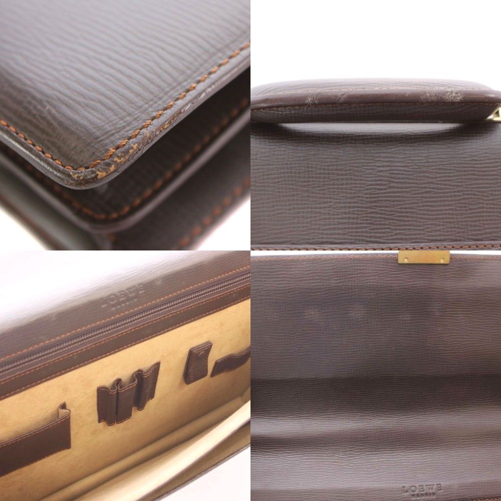 Loewe Business Bag Document Bag Leather Dark Brown Embossed Gold Logo — view 8