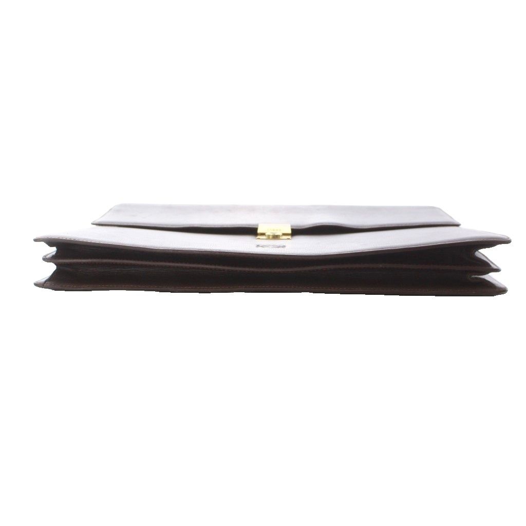 Loewe Business Bag Document Bag Leather Dark Brown Embossed Gold Logo — view 4