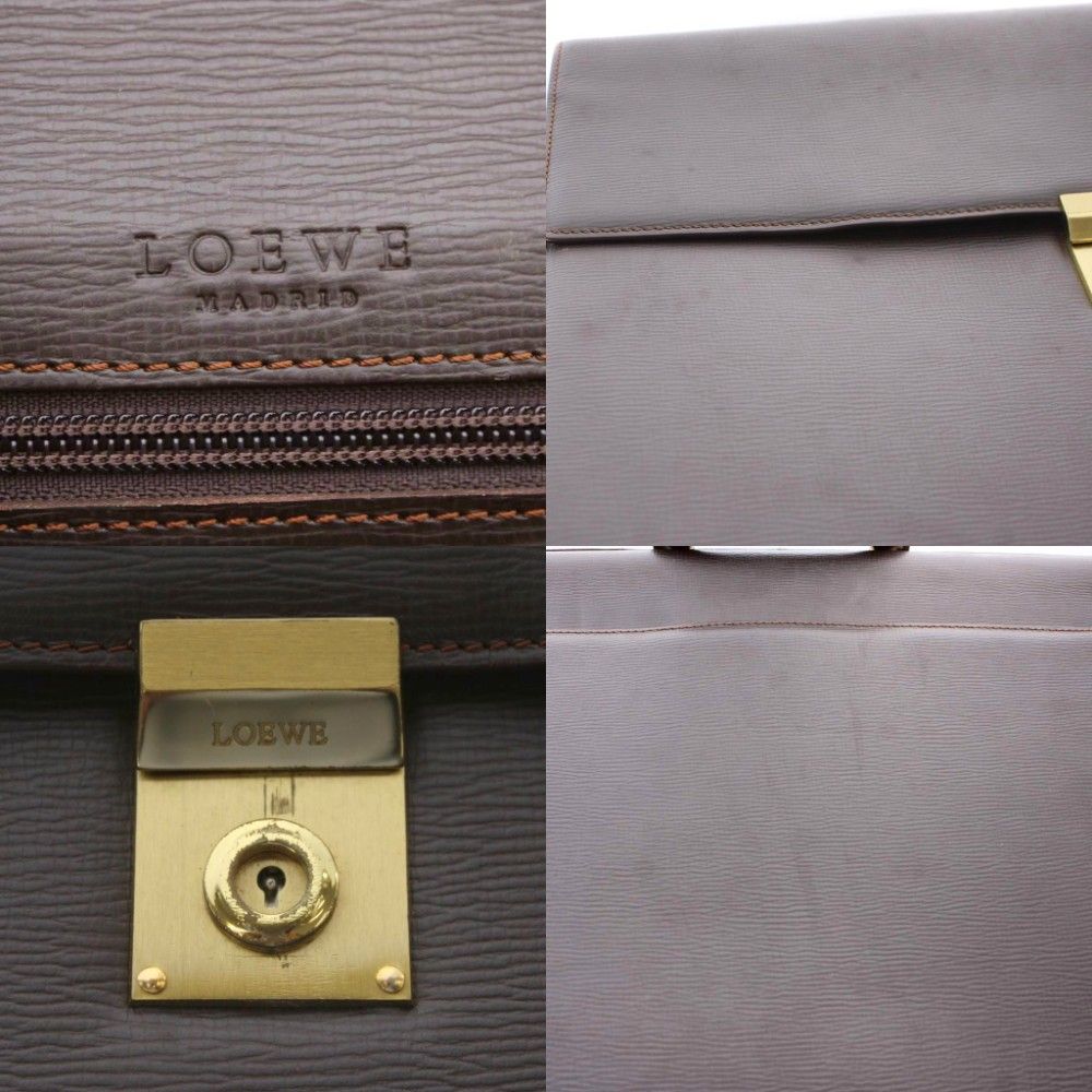 Loewe Business Bag Document Bag Leather Dark Brown Embossed Gold Logo — view 7