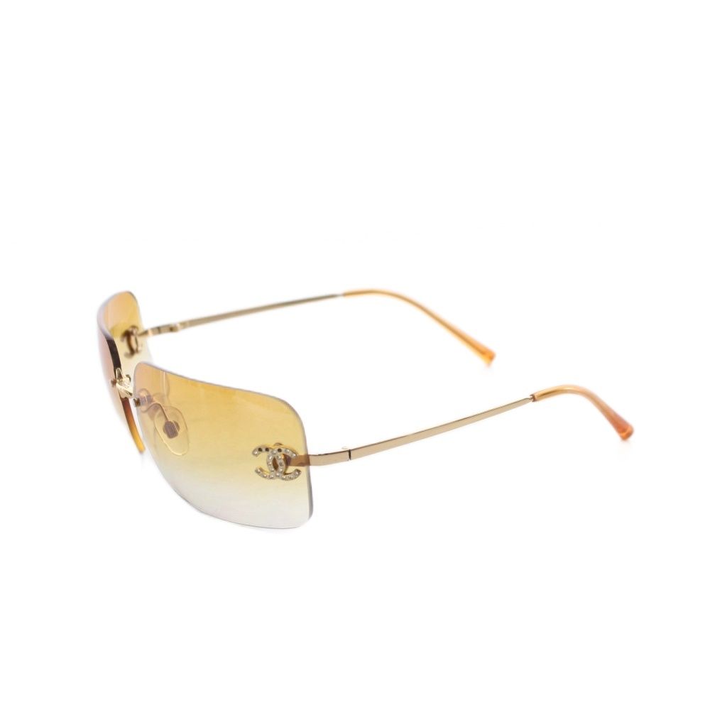 Chanel Sunglasses Metal Frame Rimless CC Logo Orange Lens Rhinestone Decoration — view 5