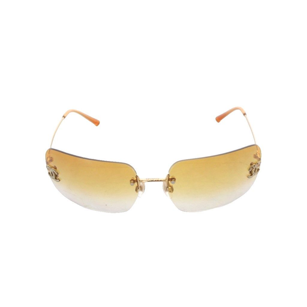 Chanel Sunglasses Metal Frame Rimless CC Logo Orange Lens Rhinestone Decoration — view 3