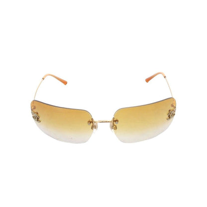 Chanel Sunglasses Metal Frame Rimless CC Logo Orange Lens Rhinestone Decoration — view 3