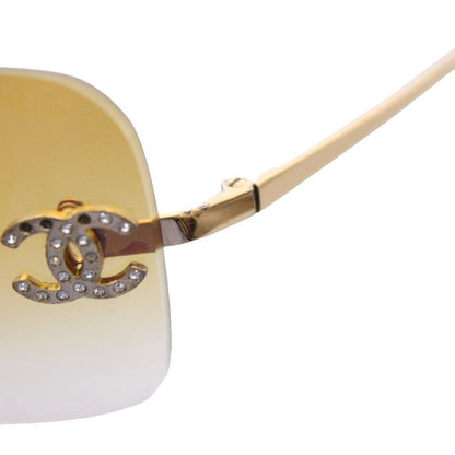 Chanel Sunglasses Metal Frame Rimless CC Logo Orange Lens Rhinestone Decoration — view 8