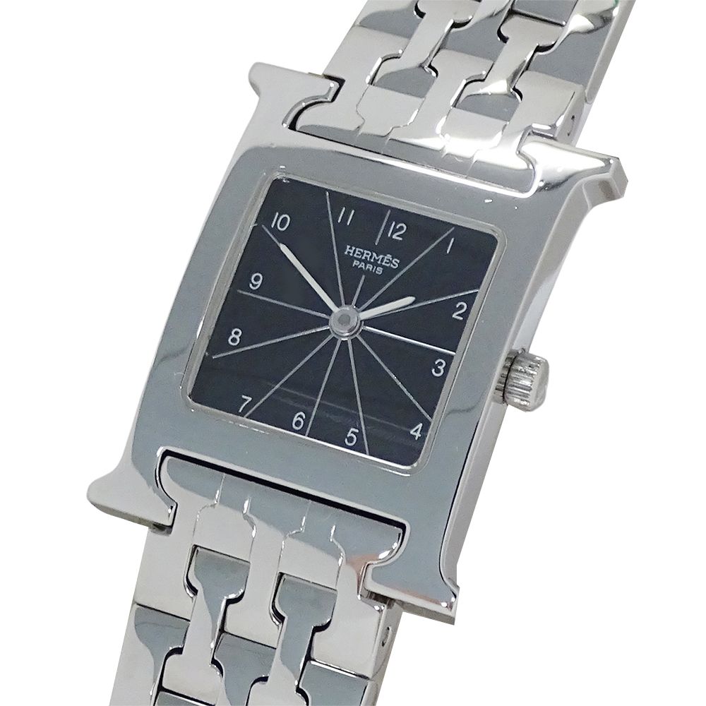Hermes Watch Quartz Stainless Steel Silver Black Polished