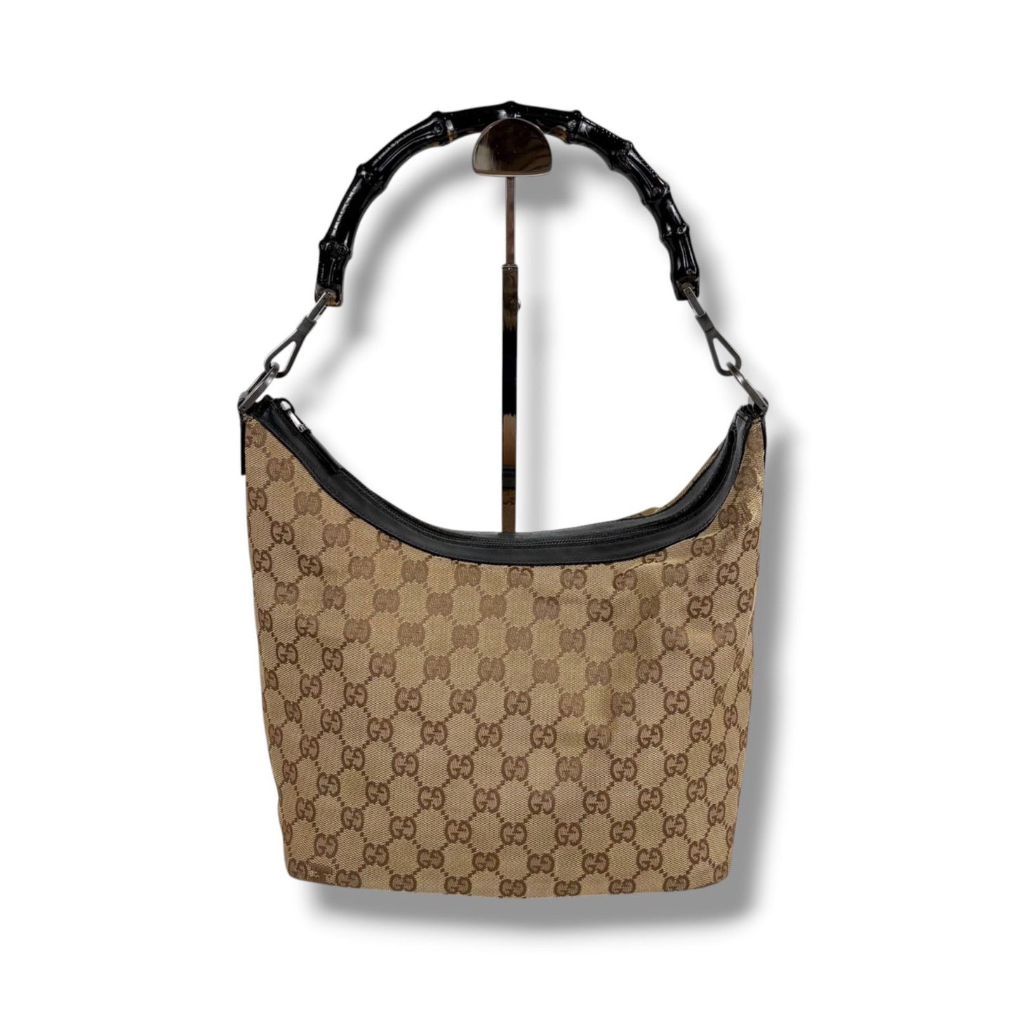 Gucci Bamboo Handle Shoulder Bag GG Canvas Brown Black
