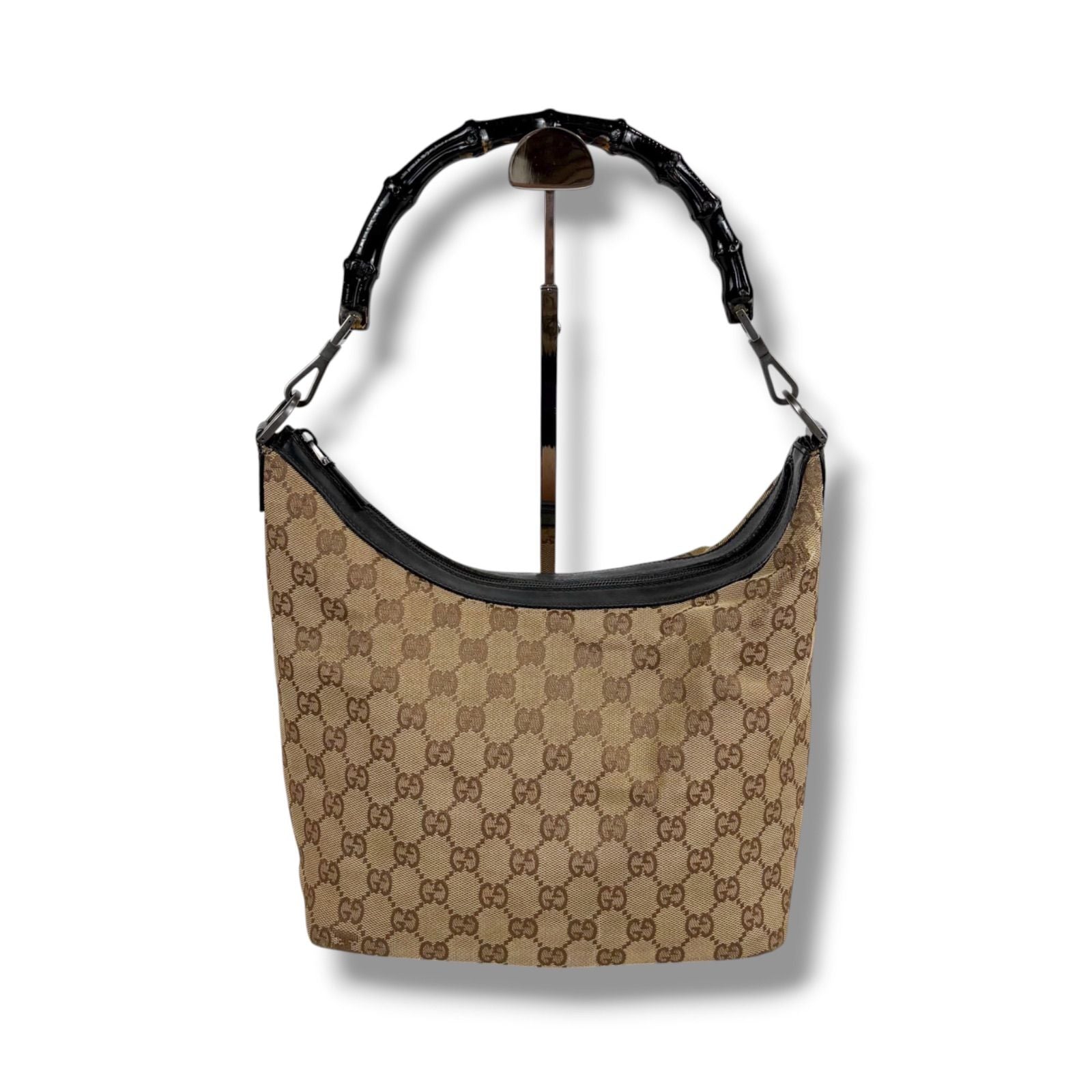 Gucci Bamboo Handle Shoulder Bag GG Canvas Brown Black