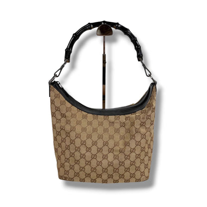 Gucci Bamboo Handle Shoulder Bag GG Canvas Brown Black