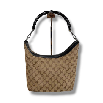 Gucci Bamboo Handle Shoulder Bag GG Canvas Brown Black — view 2