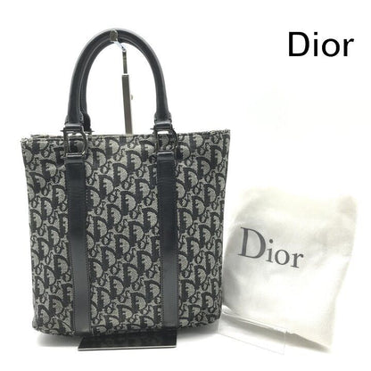 Dior Trotter Canvas Leather Silver Hand Tote Black