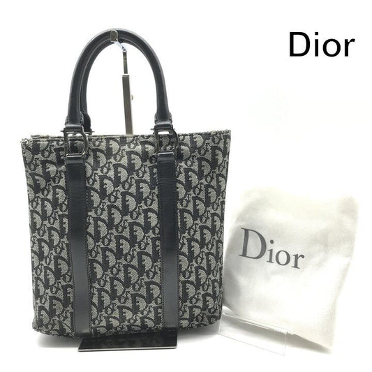 Dior Trotter Canvas Leather Silver Hand Tote Black