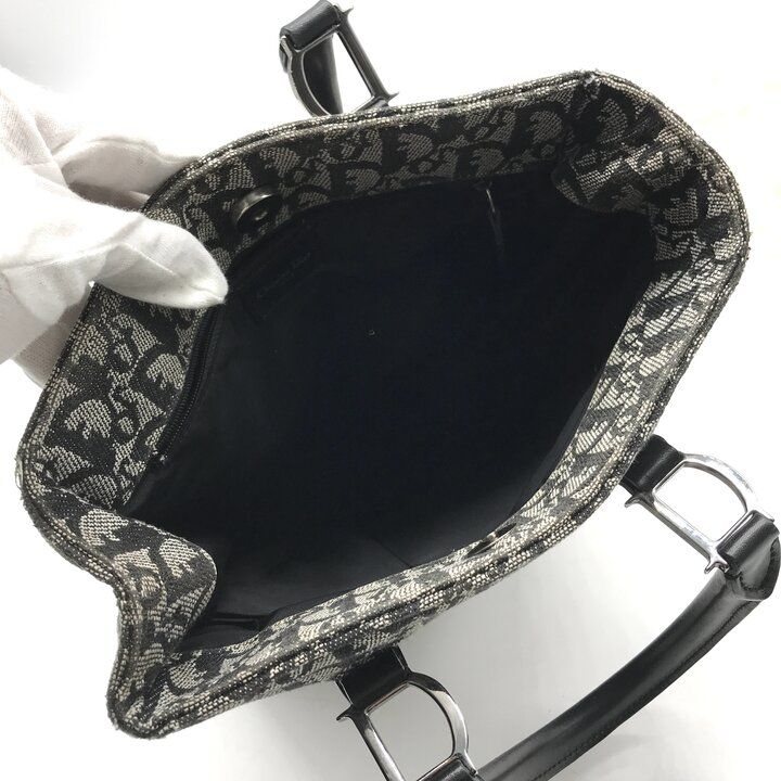 Dior Trotter Canvas Leather Silver Hand Tote Black — view 8
