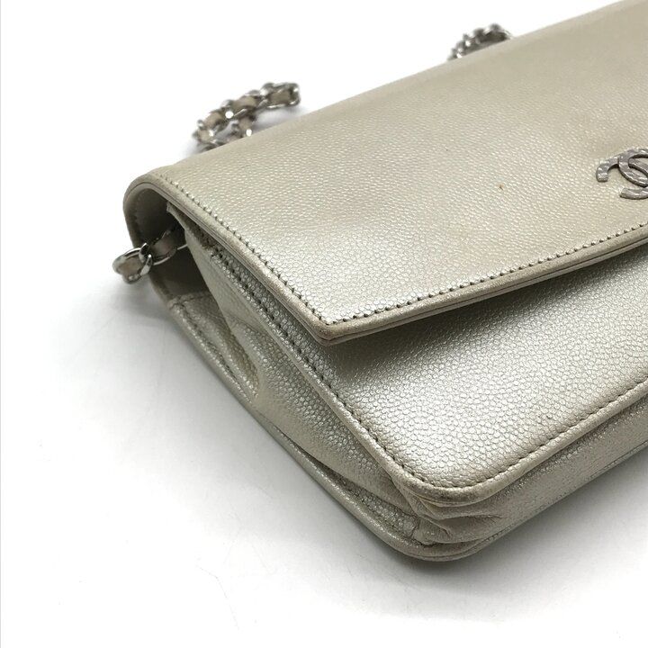 Chanel CC Logo Caviar Leather Silver Chain Wallet Shoulder Bag — view 5