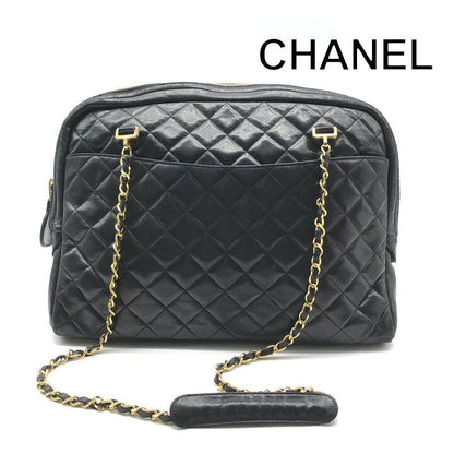 Chanel CC Logo Quilted Lambskin Chain Tote Black Purse