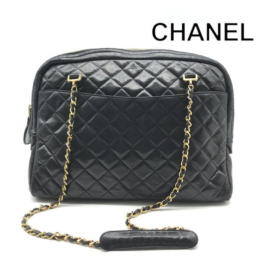Chanel CC Logo Quilted Lambskin Chain Tote Black Purse