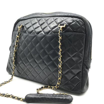 Chanel CC Logo Quilted Lambskin Chain Tote Black Purse — view 2