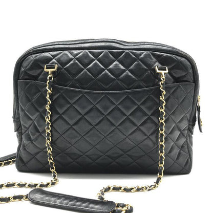 Chanel CC Logo Quilted Lambskin Chain Tote Black Purse — view 3