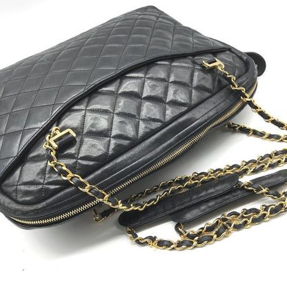 Chanel CC Logo Quilted Lambskin Chain Tote Black Purse — view 7