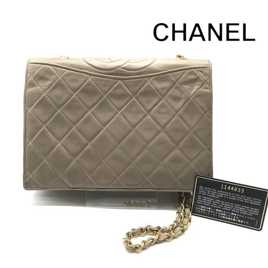 Chanel CC Logo Quilted Lambskin Vintage Chain Shoulder Bag Gray Leather